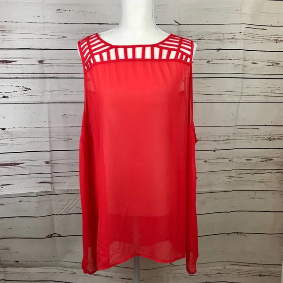 torrid Tops - Torrid | Sheer Orange Top with Lattice Detail